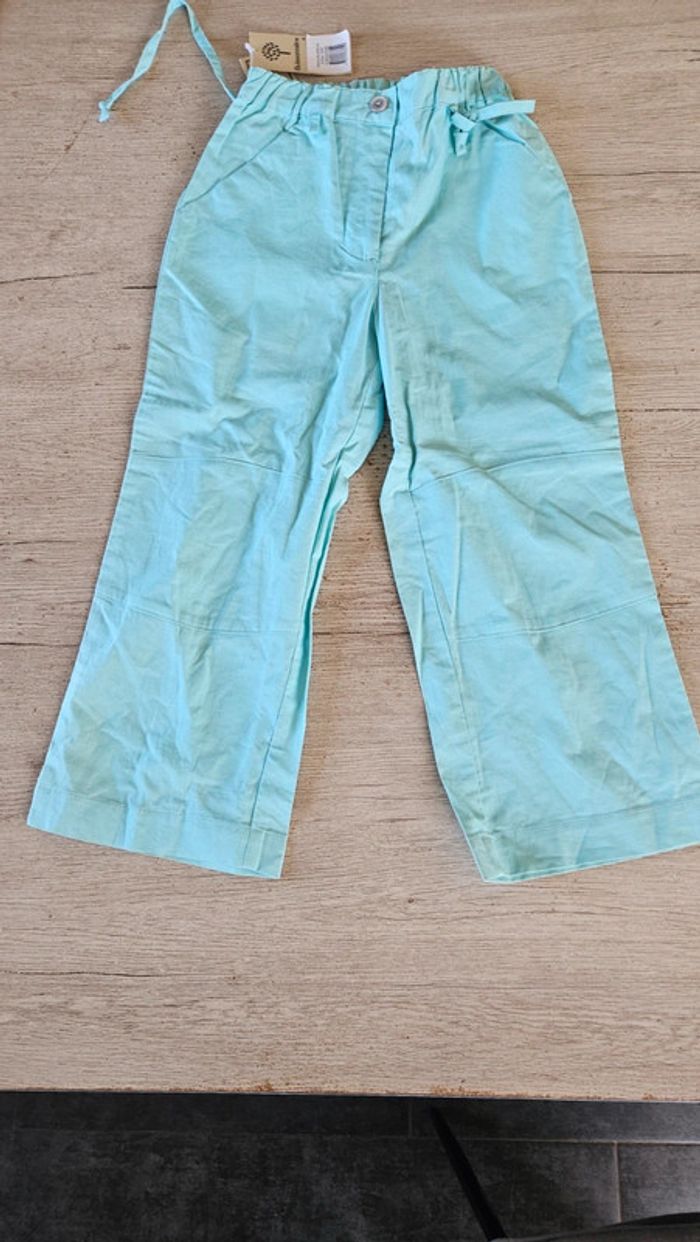 Pantalon large en lin/coton, turquoise, Buissonnière, 6 ans, neuf - photo numéro 3