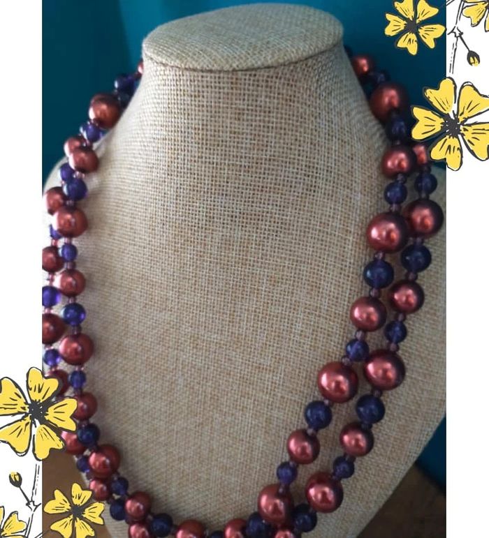 Collier bordeaux & violet double rang – Perles fantaisie – Élégance colorée - photo numéro 8