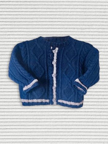 Gilet maille bleu marine bouton ours vintage 🇨🇵 Fabrication Artisanale - 24 mois / 86cm