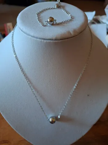 Ensemble bijoux collier et bracelet "perle" argenté