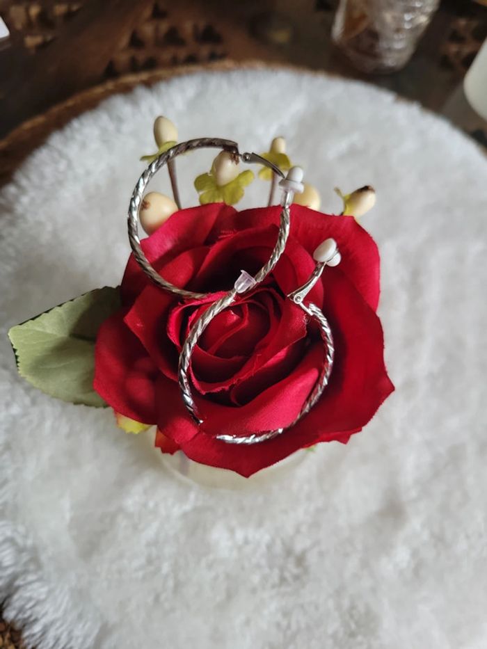 Clips créoles ciselés acier silver 4cm - photo numéro 3