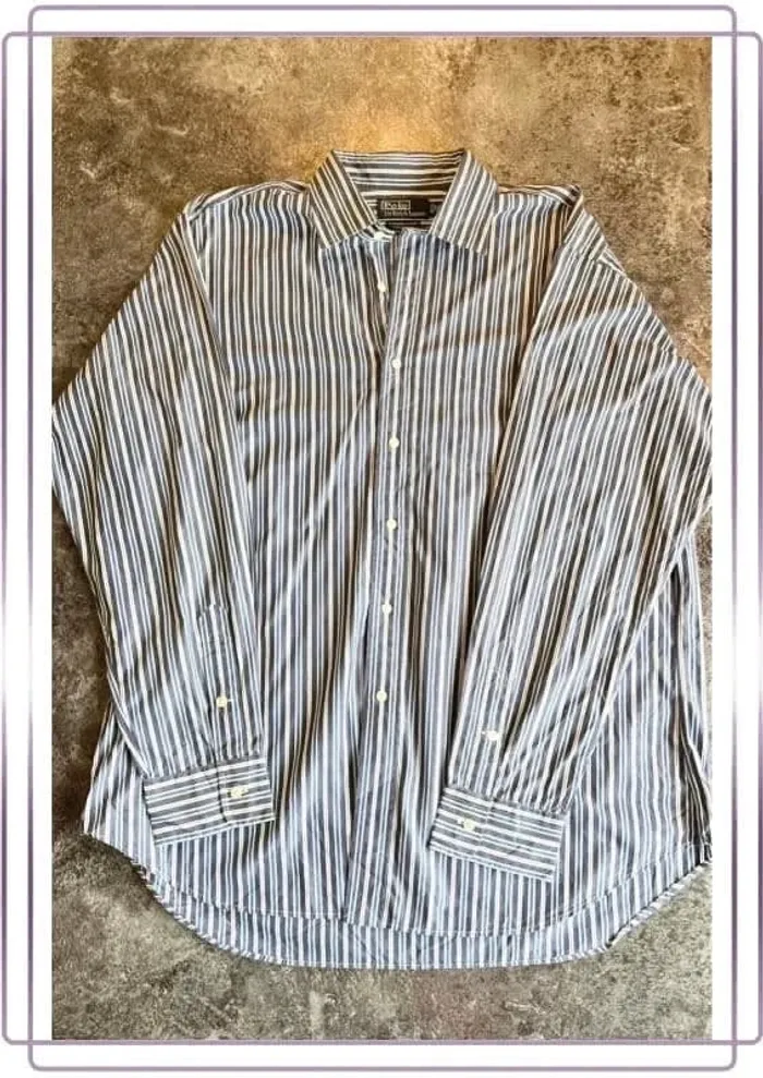 Chemise homme Ralph Lauren rayée bleu/blanc XL coton - Men shirt - Herrenhemd - Camicia uomo