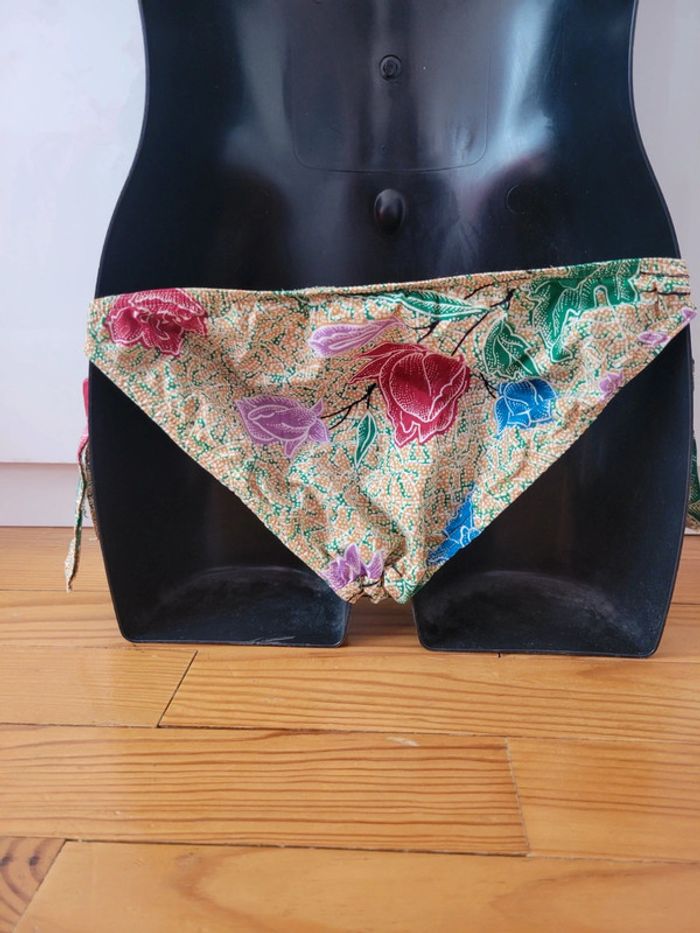 Bas maillot de bain vintage jaune motifs fleurs années 70 ancien bikini réglable taille S 36 - photo numéro 7