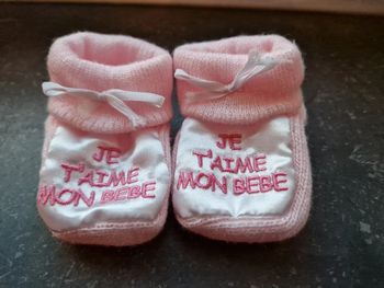 Chaussons fille rose je t'aime naissance