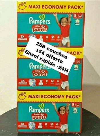 258 couches Pampers taille 5 pants lot de 3 cartons