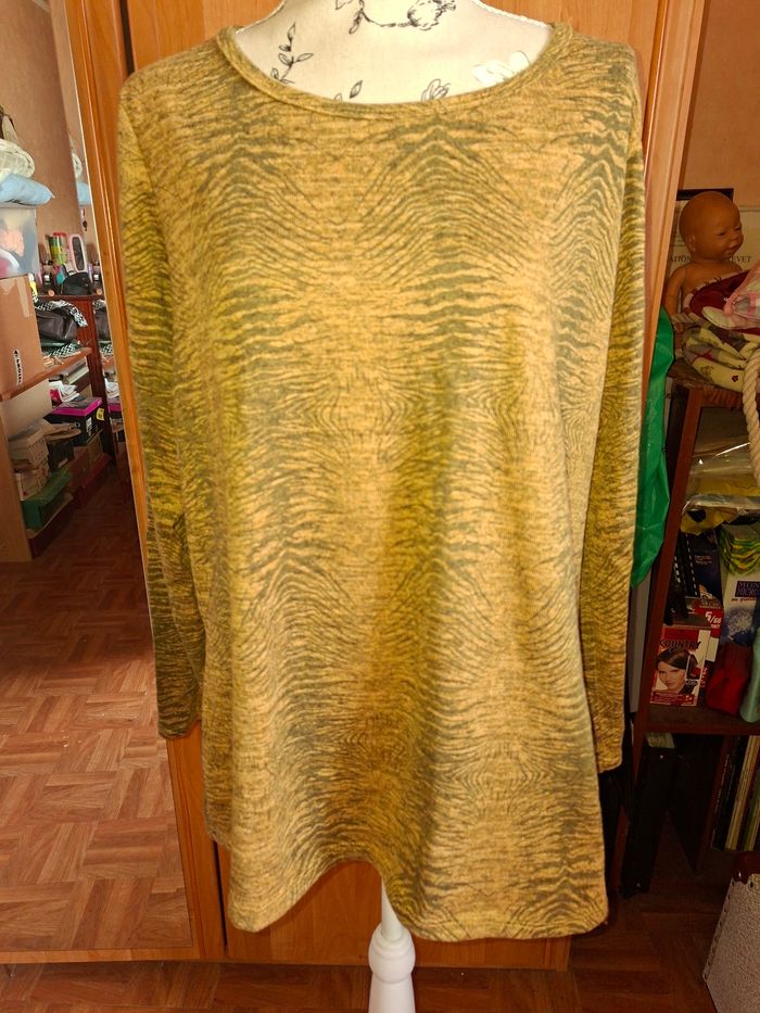 Haut fluide moutarde & gris - Manches modulables - Made in Italy