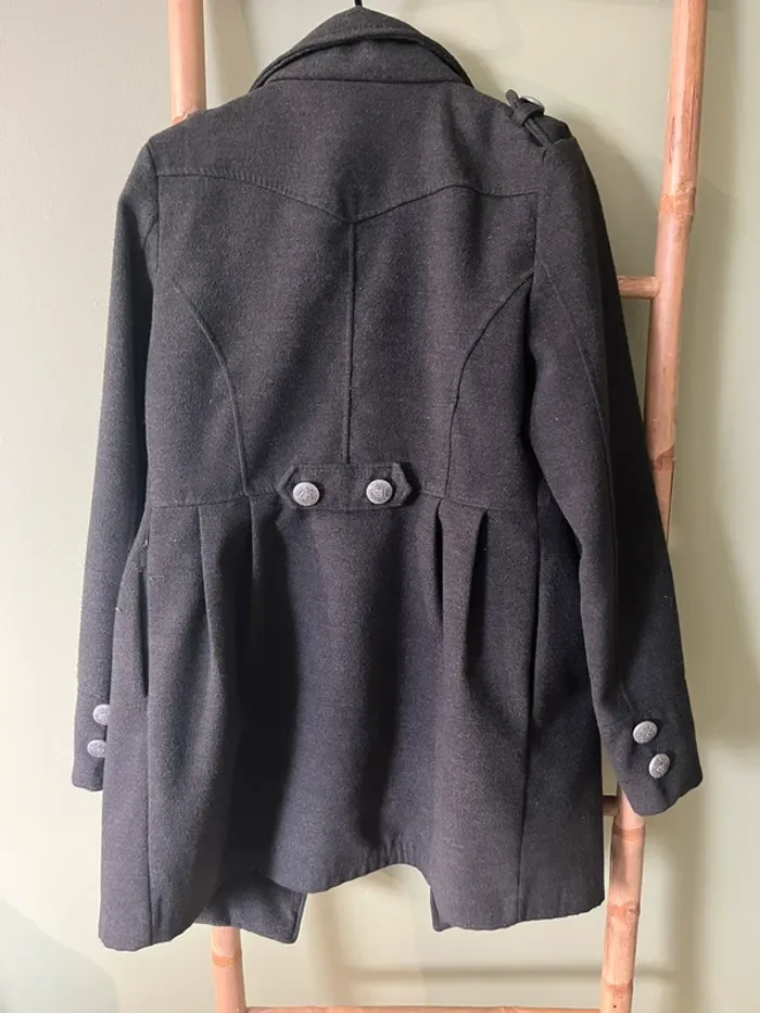 Manteau femme gris en laine – style officier, taille S - photo numéro 4