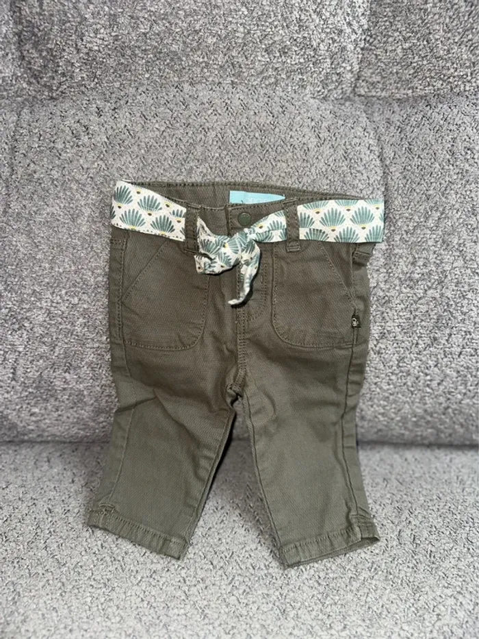 Pantalon kaki ceinture fleurs Obaïbi neuf