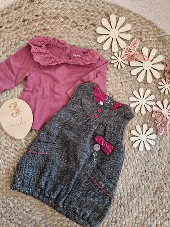 Ensemble t-shirt fuchsia et robe grise verbaudet bébé fille 3 mois