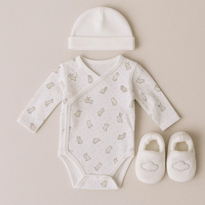Lot naissance : bonnet + chaussons + body manches longues