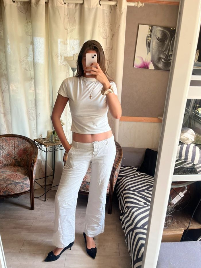 Pantalon taille basse lin vintage bohème y2k 2000yer