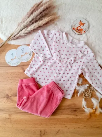 Pyjama velours 2 pièces cerises 18 mois Mes petits cailloux