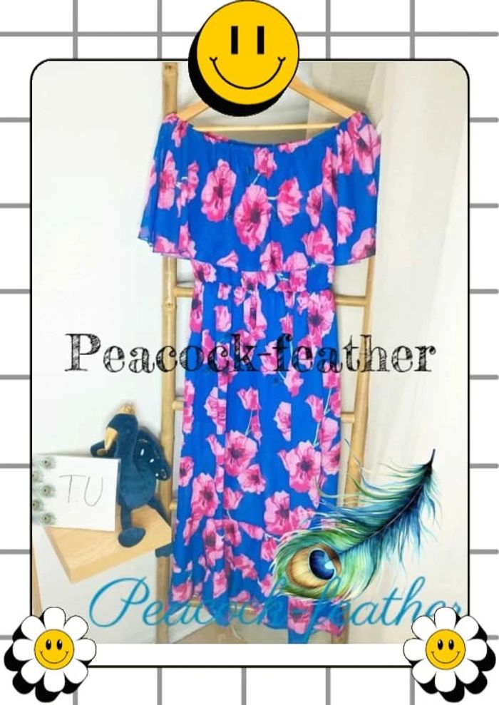 Robe longue fleurie bleue et rose TU