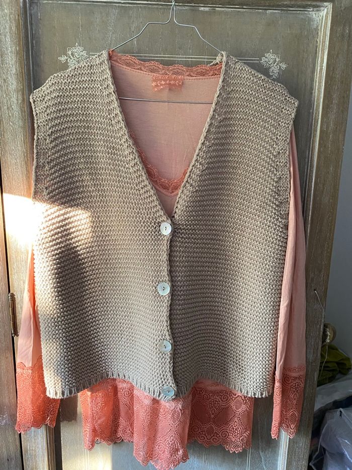 Gilet sans manches beige coton - photo numéro 3