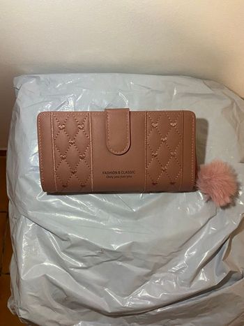 👜 Portefeuille -porte monnaie long femme rose foncé– PVC cuir synthétique double pli