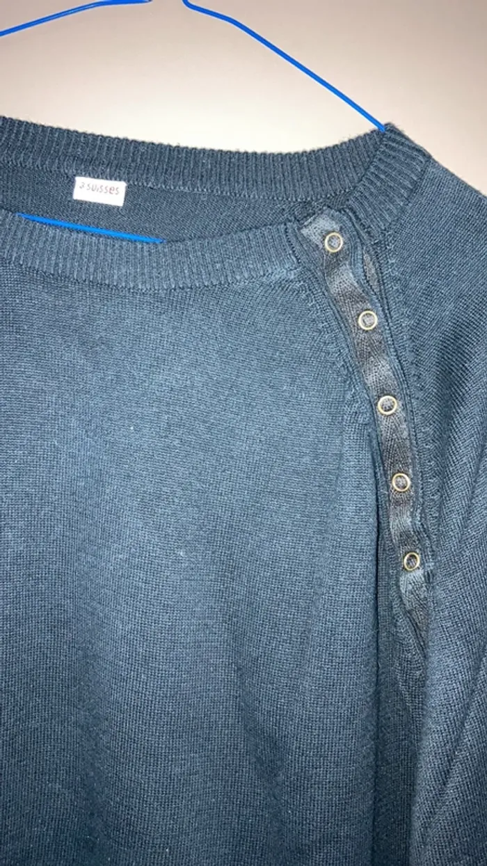 Pull homme ras de cou noir coton taille L - photo numéro 2