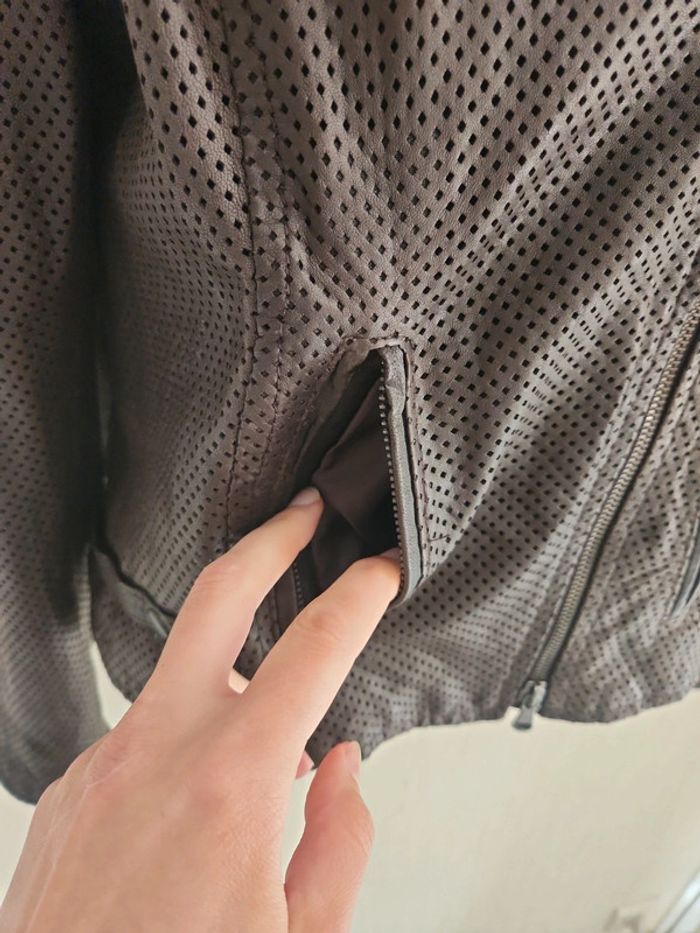 Veste perfecto en cuir véritable marron - photo numéro 8