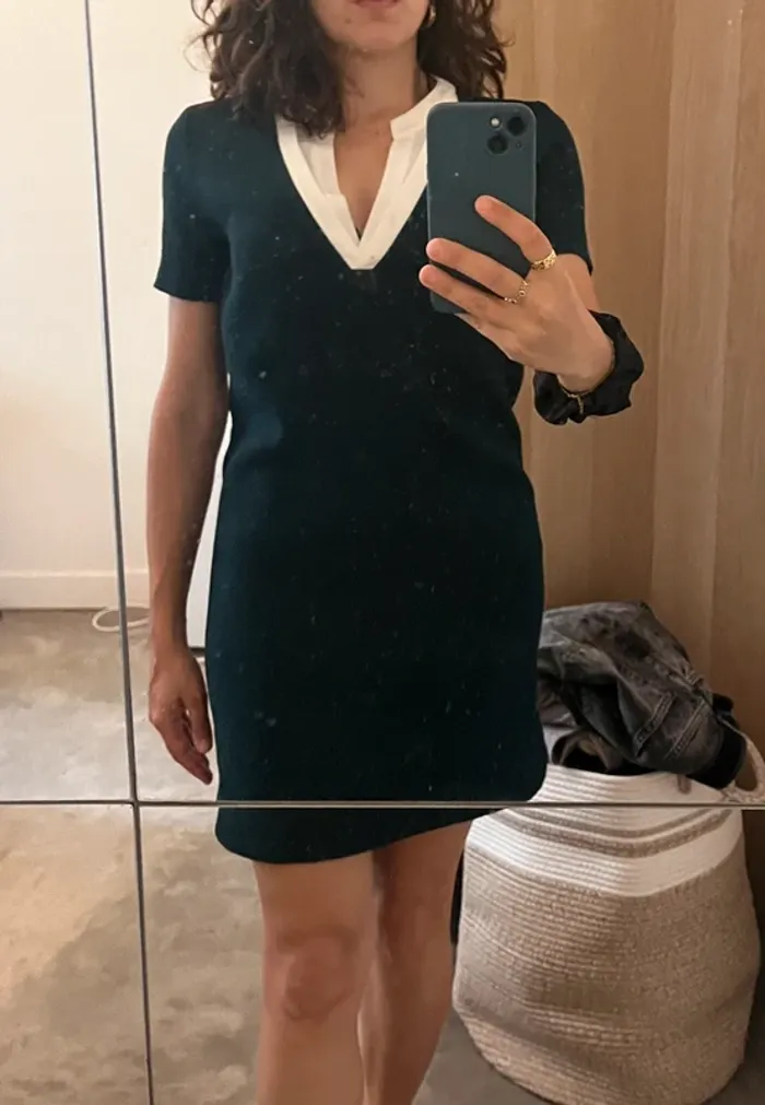 Robe habillée verte foncée avec effet chemisier - photo numéro 7