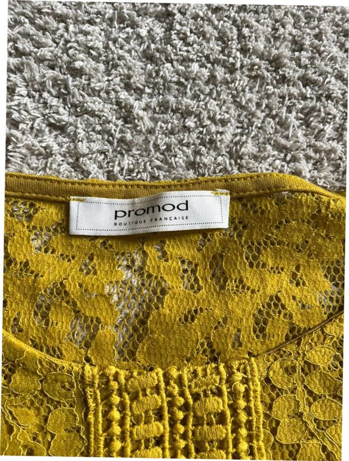 Teeshirt manches longues dentelles couleur jaune taille M marque Promod - photo numéro 3