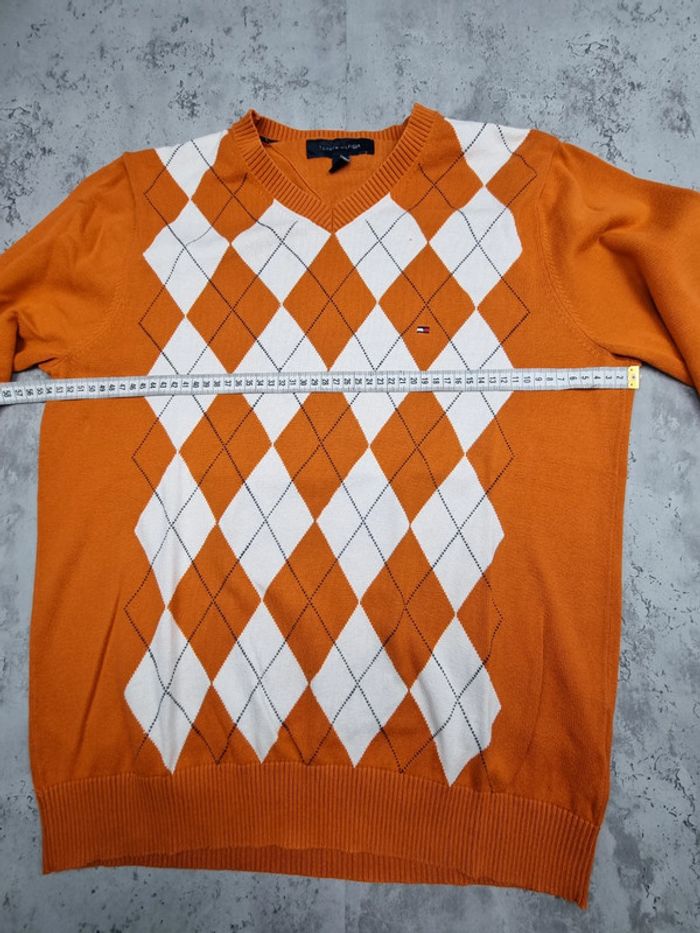 Pull col V Tommy Hilfiger orange à losanges – Taille M Homme - photo numéro 6