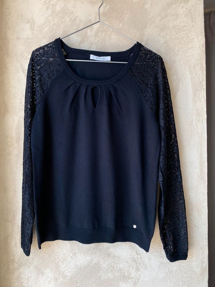 Joli Pull noir manches dentelle Promod M - photo numéro 5
