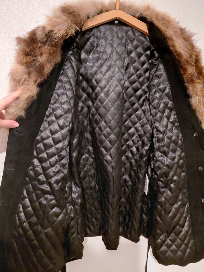 Veste ,Manteaux noir en cuir avec fourure - photo numéro 5