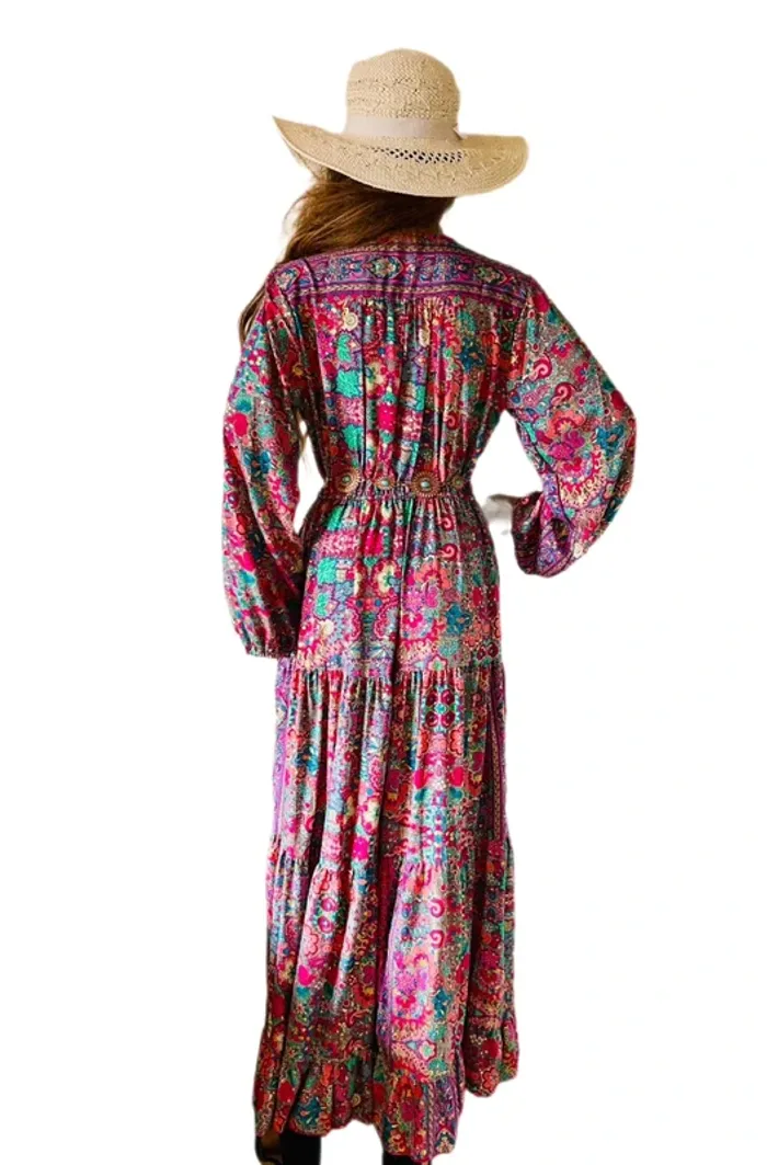 🩵🌸Magnifique robe longue bohème soie neuve avec étiquette Made in India fairycore Silk maxi dress🌸🩵 - photo numéro 9