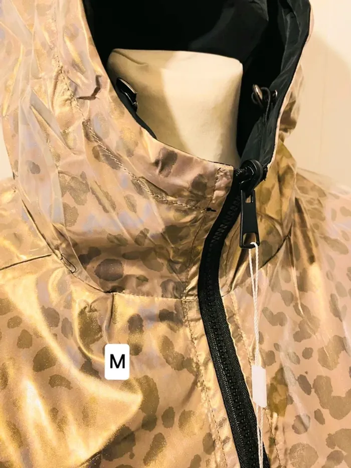 Manteau parka femme imperméable réversible long souple noire doré léopard taille M - photo numéro 5