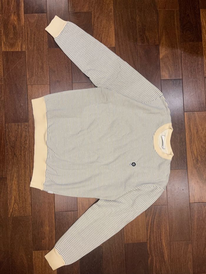 Sweat rayé beige et bleu clair avec logo baron biarritz taille L unisexe - photo numéro 2