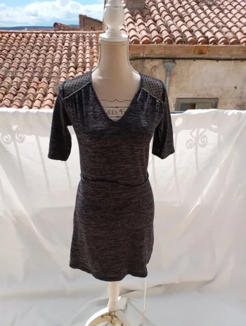 Robe courte L.A. Halle - Gris chiné avec tulle à pois (XS)