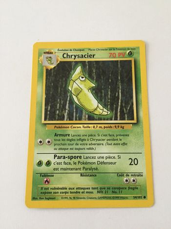 54/102 - Carte pokémon Chrysacier 54/102 commune set de base wizards CP