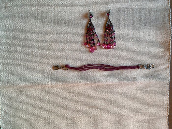 Parure bijoux bracelet et boucles d’oreilles avec strass et perles fuchsia Mariagrazia Must - photo numéro 2