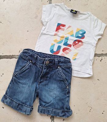 Ensemble t-shirt smiley et short jean - 3 ans