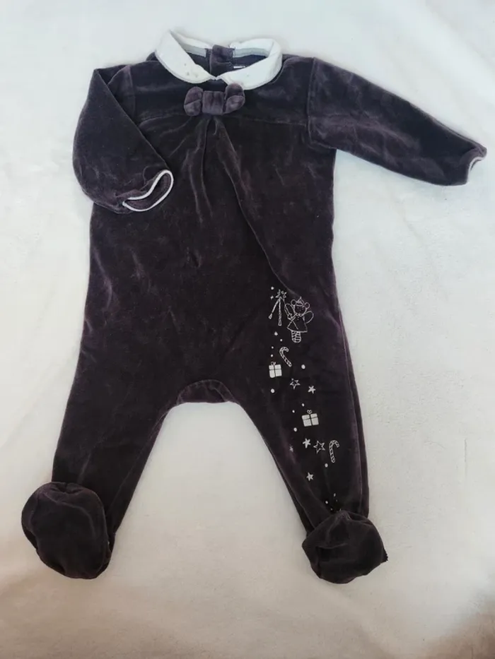 Joli pyjama velours mauve bébé fille col Claudine automne/hiver Sergent Major 9 mois