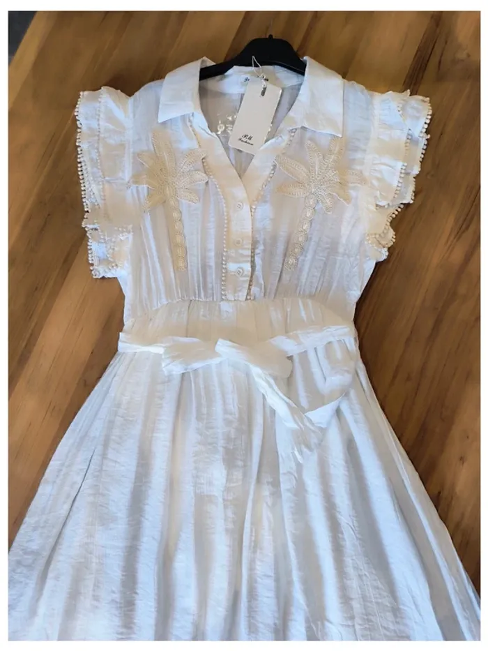 Robe longue d'été brodé blanc palmier m 38 - photo numéro 3