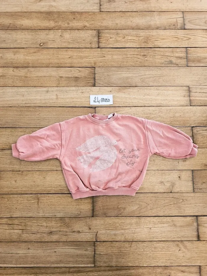 Pull sweat sweat-shirt rose oiseaux bébé fille 24 mois 2 ans