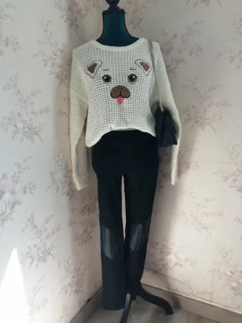 Pantalon legging noir avec simili cuir aux genoux / kiabi / (16ans-S)