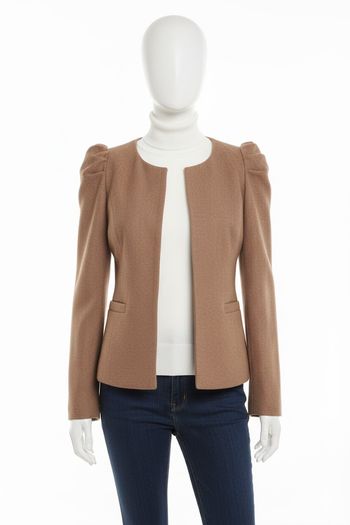Veste Courte Chic Camel Épaules Structurées – Tissu Texturé/Tweed