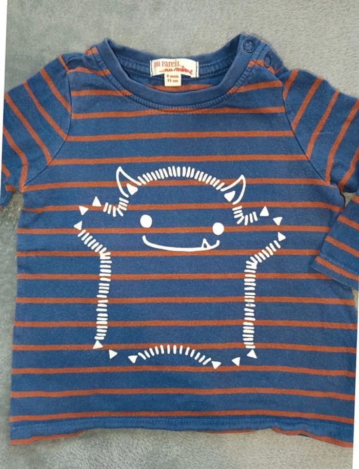 Tee shirt manches longues Du pareil au même 9 mois - photo numéro 2