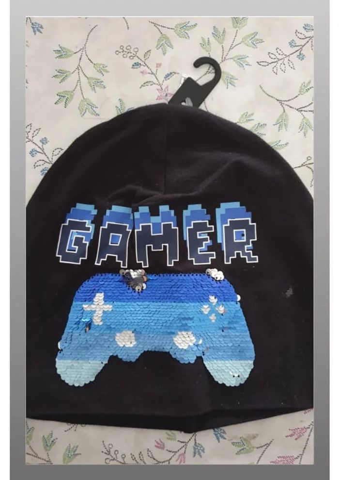 bonnet enfant noir/bleu "gamer" H&M 8/12ans