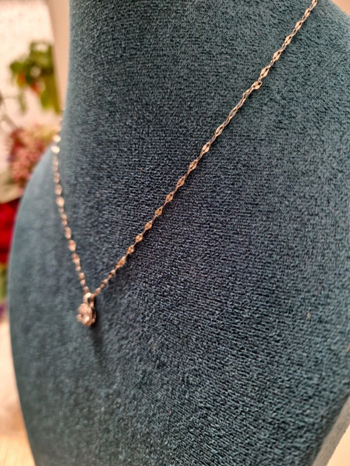 Collier Ras Coup Acier Argenté Zirconiums - photo numéro 4