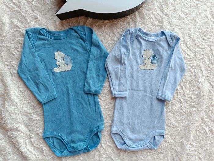 Lot de 2 bodies manches longues Garçon 6 mois Ours Petit bateau 100% coton - photo numéro 2