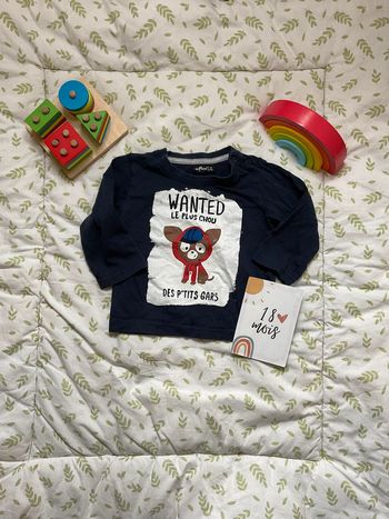 teeshirt manches longues marine inscription devant 18 mois influx