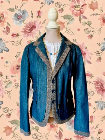 💙🌿Veste jean vintage chic taille S/36 Alain Manoukian Denim & Chevron retro jacket🌿💙