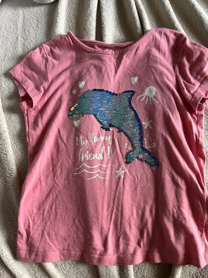 T-shirt dauphin à sequins 6 ans - photo numéro 2