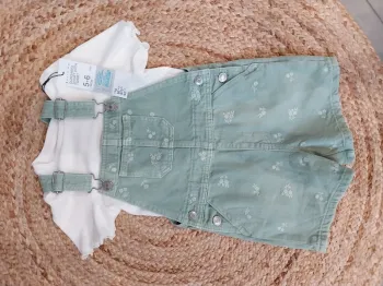 Ensemble salopette fille 5 ans vert d'eau