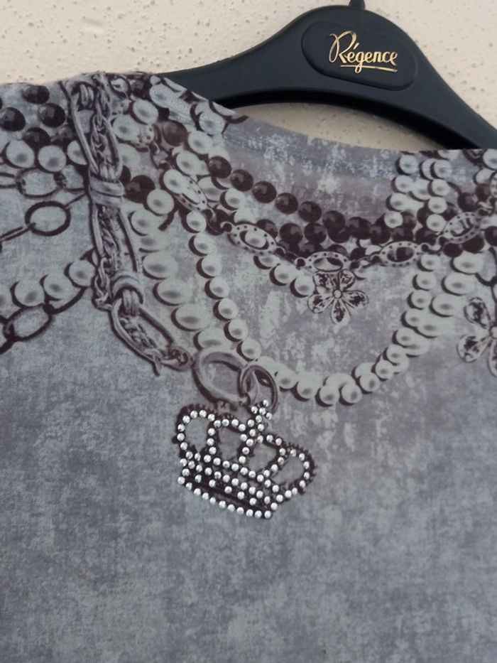 Haut femme gris avec motifs et brillant T: M - photo numéro 6