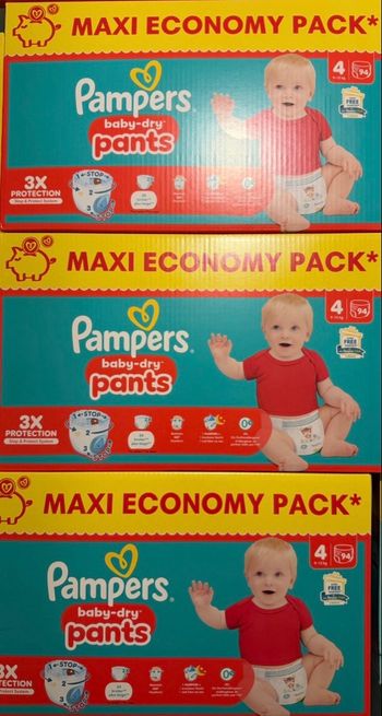 3 cartons couches Pampers baby dry pants taille 4 