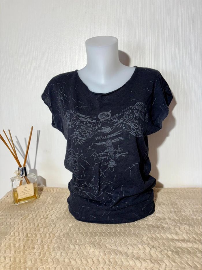 T-shirt noir L.M.V femme TailleM- Imprimé graphique original