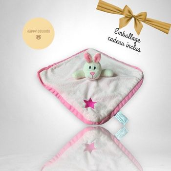 Peluche Doudou carré rose lapin étoile Zeeman DP135